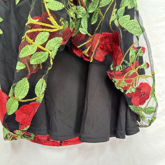 NWT LuLu’s Blissful Bouquet Black Floral Embroidered Ruffled Mini Dress Size S - Picture 8 of 16